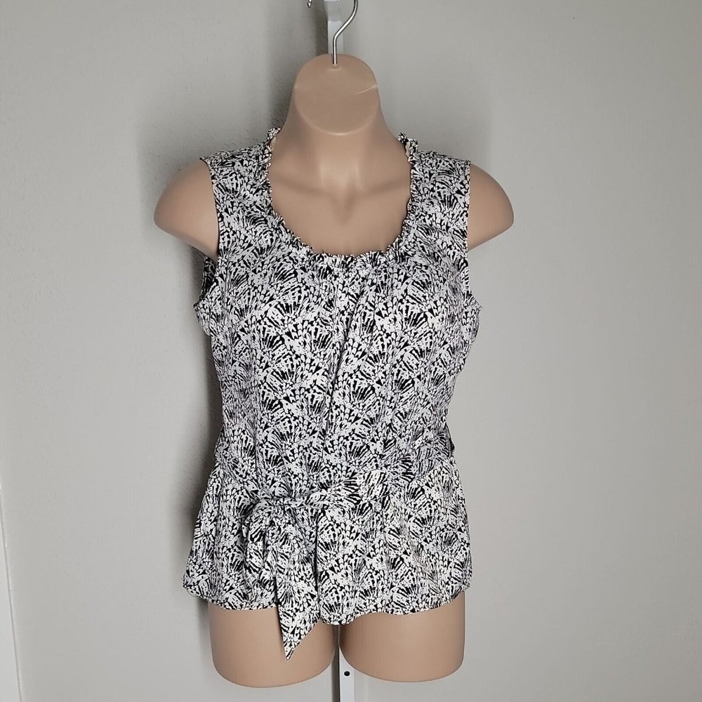 East5th Class Blouse Shirt with Belt ~ Sz XL ~ Sleeveless ~ Black & White